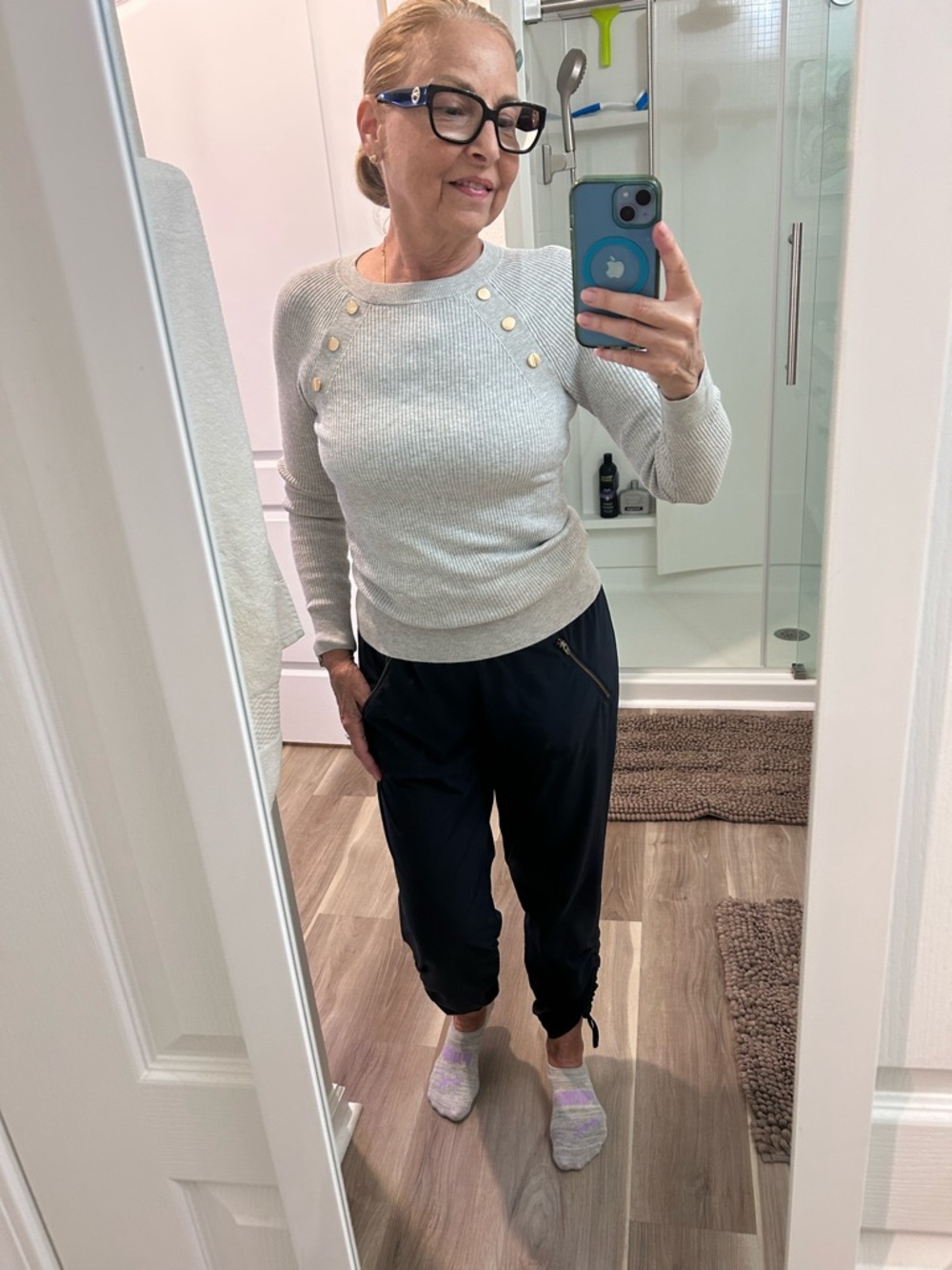 LOFT Light Gray Ribbed Crewneck Sweater